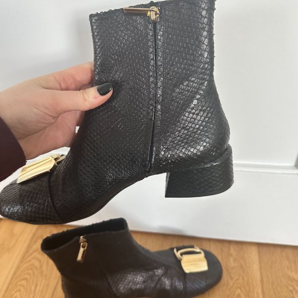 Tibi Wyatt Ankle Boots Black Snake Embossed Cowhide Leather Block Heels 39.5 - Picture 6 of 9